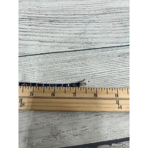 DBJ 925 Sterling Silver 7.5 Inch Blue Oval Stone Sapphire Link Tennis Bracelet - Picture 11 of 11